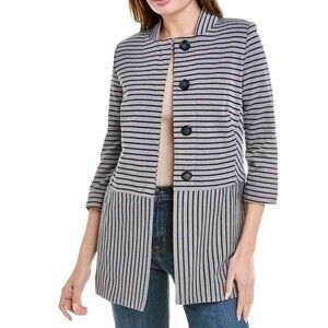 Cabi Dappled Striped Car Coat Size M 5474 Gray/Navy Cotton Blend Stretch Knit
